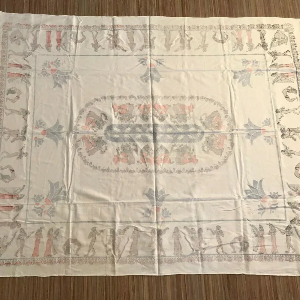 Vtg Egyptian Hieroglyph Egypt Theme Rectangular 58x70" Tablecloth Cleopatra - Picture 6 of 6